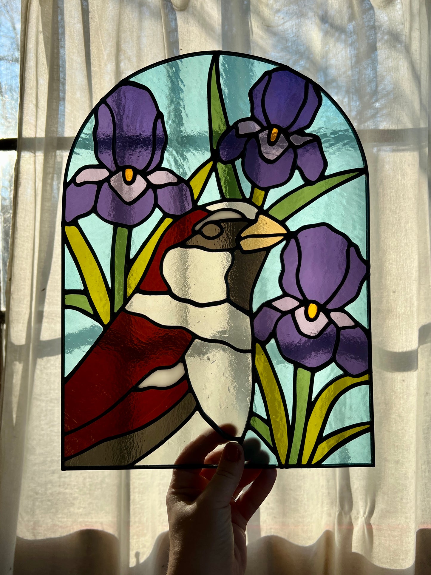 Wildflower Friend / House Sparrow + Irises / RESERVED