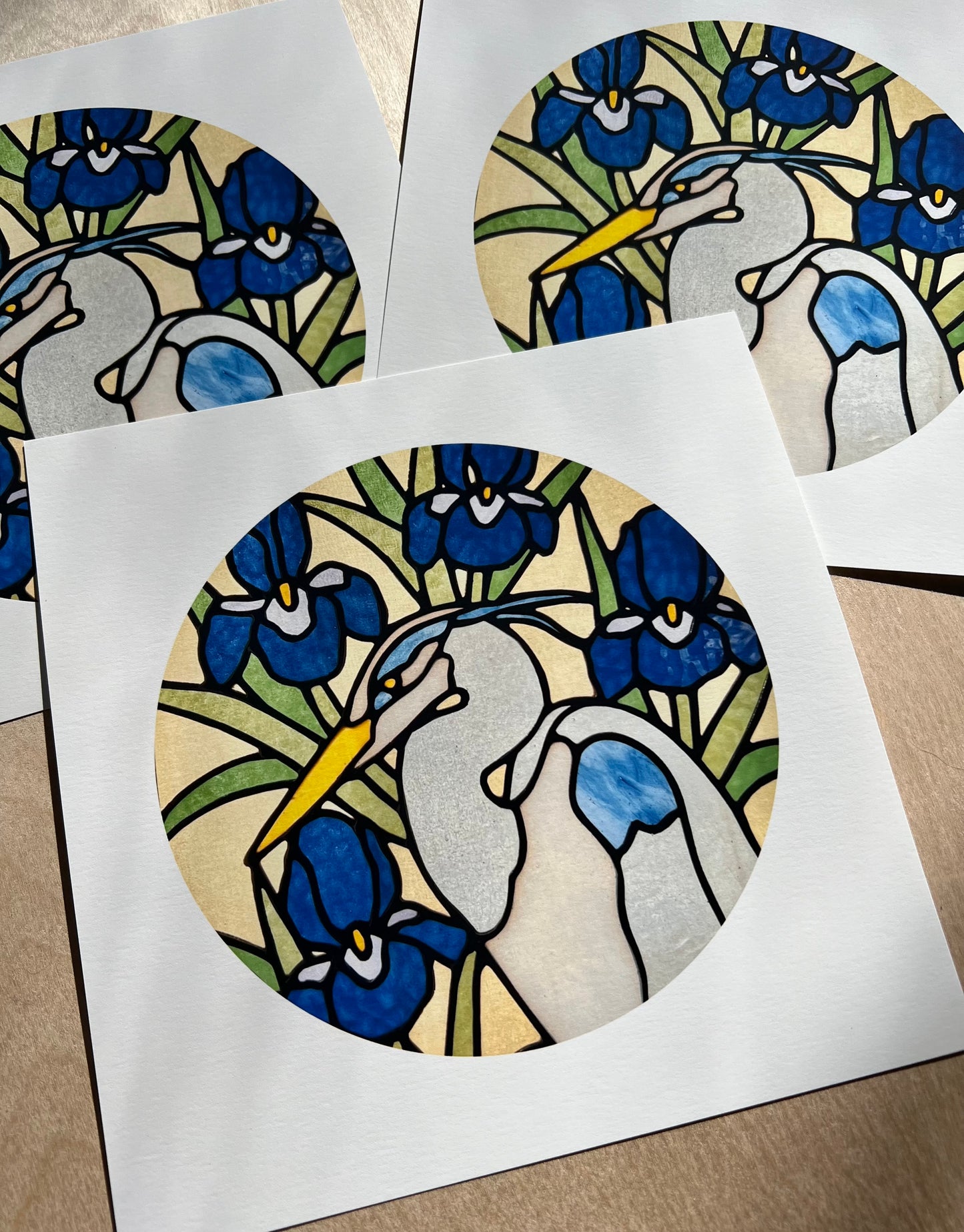 Great Blue Heron and Iris / ART PRINT