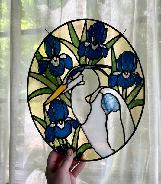 Wildflower Friend / Iris Great Blue Heron / RESERVED