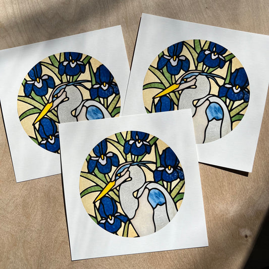 Great Blue Heron and Iris / ART PRINT