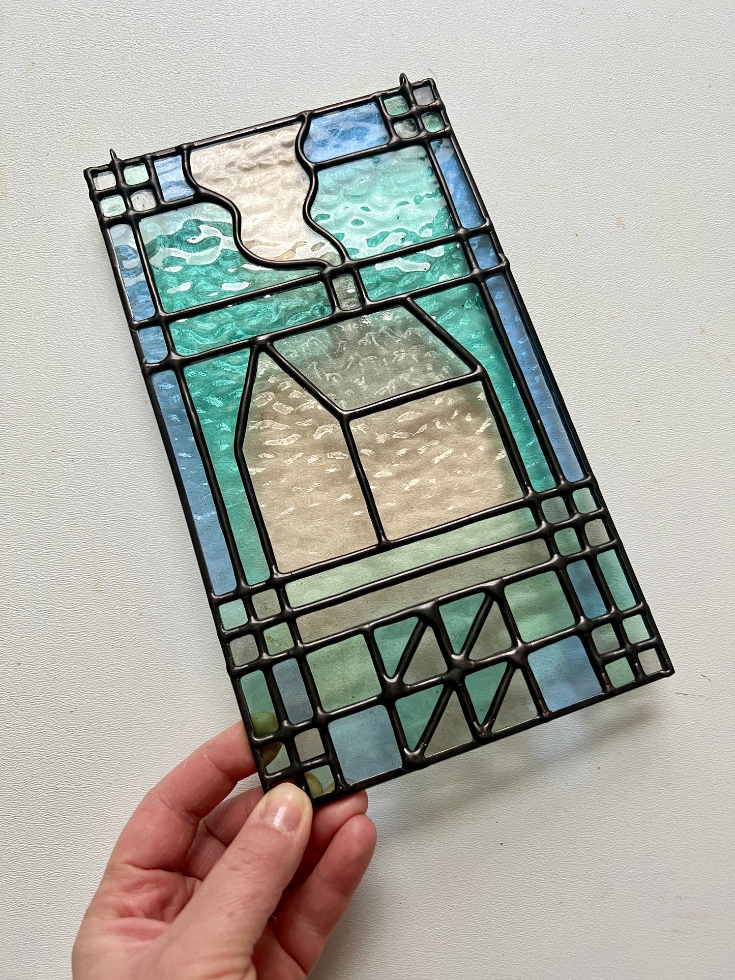textile inspired cozy home stained glass piece