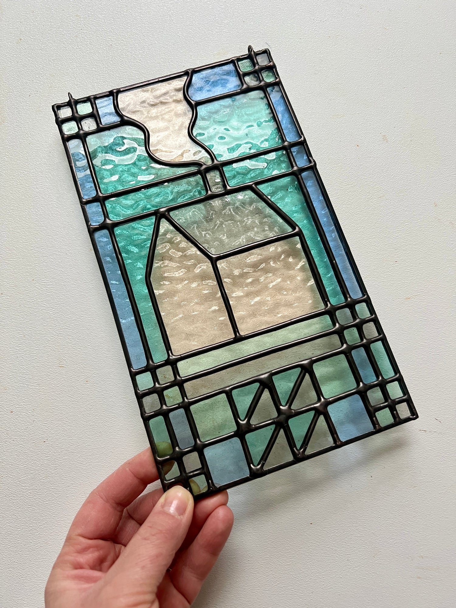 textile inspired cozy home stained glass piece